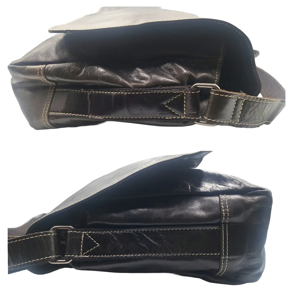 Vintage Unisex Fossil Brown Leather Laptop Messenger Bag - Picture 9 of 12